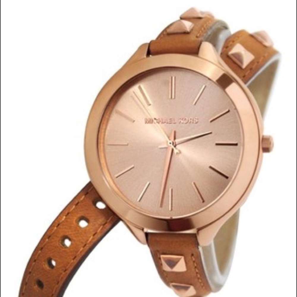 Michael Kors Rose Gold and Leather Wrap Watch